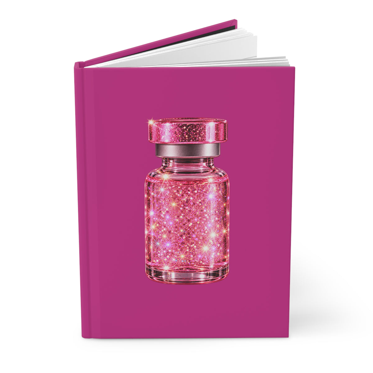 Pink Glitter Vial Hardcover Journal — Lined Notebook for Notes & Gifts