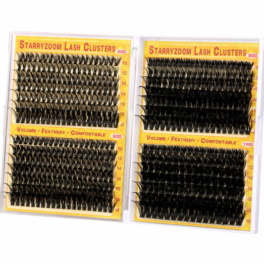 Starryzoom Lash Clusters Kit 525Pcs D-Curl 10-18MM Natural Full Volume